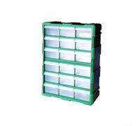 Boîte de rangement en plastique transparent empilable avec plusieurs tiroirs pour atelier, garage, outils, petits composants (vert, 18 tiroirs)