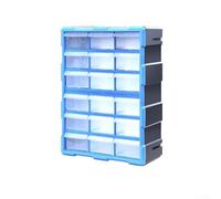 Boîte de rangement en plastique transparent empilable avec plusieurs tiroirs pour atelier, garage, outils, petits composants (bleu, 18 tiroirs)