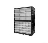 Boîte de rangement en plastique transparent empilable avec plusieurs tiroirs pour atelier, garage, outils, petits composants, noir, 39 tiroirs