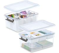 Boîte de rangement en plastique transparent Ibenzoa® de 16 litres avec couvercle, insert amovible et 6 compartiments, compartiments réglables, fermeture sécurisée, en PP5