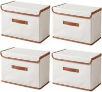 Boîte de rangement en tissu Oxford avec couvercle, couleur beige, dimensions 44 x 30 x 29 cm, lot de 4