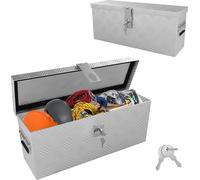 Boîte de rangement FIVMEN Boîte en aluminium 520 x 160 x 220 mm, boîte à outils en aluminium avec serrure et 2 clés, boîte à timon robuste verrouillable (argent)
