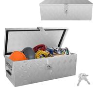 Boîte de rangement FIVMEN Boîte en aluminium 600 x 260 x 200 mm, boîte à outils en aluminium avec serrure et 2 clés, boîte à timon robuste et verrouillable (argent)