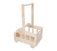 Boîte de Rangement Garçon Fille en Bois, Forme Ours, avec Roulettes | Grain Lisse sans Bavure, Poignée Haute et Tringle, Déco Beige pour Chambre D’garçon Fille