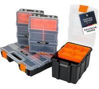 Boîte de rangement HMF 4 pièces vide, boîte de rangement pour outils et petites pièces, 49 compartiments, couvercle transparent, noir-orange