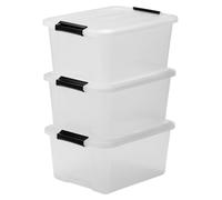 Boîte de rangement Iris Ohyama avec couvercle, 15 litres, lot de 3, transparente, avec fermetures à cliquet et poignées, empilable, robuste et durable, idéale pour les vêtements, le garage, la maison,