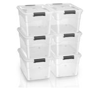 Boîte de rangement Juskys 60L x6 avec couvercle - boîtes plastique transparentes empilables