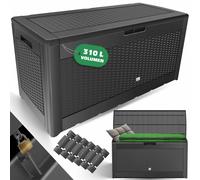 Boîte de rangement KESSER® pour coussins, 310 litres, avec roulettes, couvercle rabattable, poignées, aspect rotin, coffre de jardin, coffre de jardin résistant aux intempéries, boîte de rangement