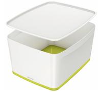 Boîte de rangement Leitz MyBox® Dimensions : 31,8 x 19,8 x 38,5 cm (l x h x p) Matière : plastique ABS Couleur : blanc/vert métallisé