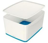 Leitz Boîte de rangement MyBox – 18 L avec couvercle – Moyen, blanc et bleu