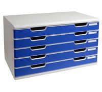 Boîte de rangement MODULO A3, 5 tiroirs, gris clair/bleu
