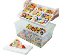 Boîte de rangement multifonctionnelle Unyqoos® avec couvercle – Organisateur transparent en PP avec compartiments amovibles et plateau de construction adaptable, idéal pour le jeu et l'organisation