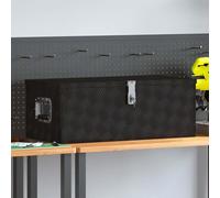 Boîte de rangement noire en aluminium 80 x 39 x 30 cm avec système de fermeture, poignée pratique, boîte à outils spacieuse pour atelier, garage, chantier et maison