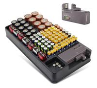 Boîte de rangement piles - Compartiments pour 48 AA 24 AAA 10 C 8 D 8 9V - Testeur de charge amovible - Plastique résistant