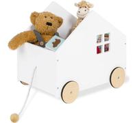 Boîte de rangement Pinolino Hydda en forme de maison, avec cordon de traction et roues - Blanche