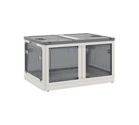 Boîte de rangement plastique 99L pliable empilable couvercle 4 roulettes accès 5 côtés blanc gris