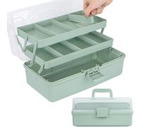 Boîte de rangement plastique - Boîte à outils à 3 niveaux - 2 plateaux - Vert - 37,5 x 19,6 x 18,3 cm