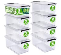 Deuba® 8x Boîte de rangement 2L en plastique transparent empilable sans BPA gain de place caisse de rangement organiseur
