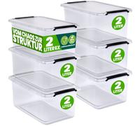 Deuba® 6x Boîte de rangement 2L en plastique transparent empilable sans BPA gain de place caisse de rangement organiseur