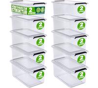 Deuba® 10x Boîte de rangement 2L plastique transparent empilable sans BPA gain de place caisse de rangement organiseur