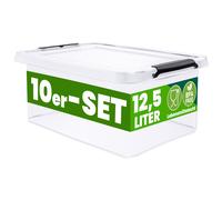 DEUBA® 10x Boîte de rangement 12,5L en plastique transparent empilable sans BPA gain de place caisse de rangement organiseur