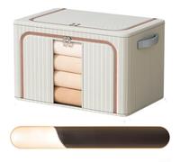 Boîte de rangement pliable 100 L en tissu Oxford avec ouverture sur le devant, cadre en acier renforcé, organiseur peu encombrant, poubelle de grande capacité pour vêtements et couettes (bleu 100 L