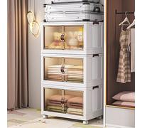 Boîte de rangement pliable avec couvercle,3 niveaux de boîtes de rangement empilables,Boîtes empilables en plastique transparent avec porte & roulettes pour la cuisine,le bureau & la maison