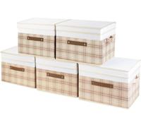 Boîte de rangement pliable avec couvercle, motif patchwork, dimensions 38x25x25 cm, lot de 5, couleur beige clair
