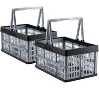 Boîte de rangement pliable - Caisse avec poignée - Pour l'organisation et le transport - Empilable et légère - 16 litres par unité - Gris