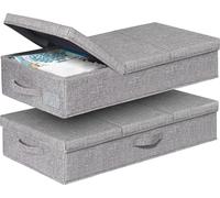 Boîte de rangement pliable de 15 cm de haut avec couvercle et poignée - Boîte solide en tissu sous le lit pour couvertures, vêtements, couettes, jouets et chaussures (2 pièces)