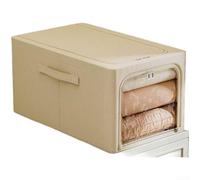 Boîte de rangement pliable en coton et lin, grande capacité, résistante à l'humidité, à la poussière, Oxford avec cadre en acier robuste, double fermeture éclair, trois (49 L, 47 × 35 × 30 cm, couleur