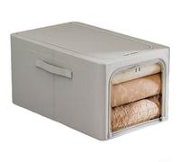 Boîte de rangement pliable en coton et lin, grande capacité, résistante à l'humidité et à la poussière, Oxford avec cadre en acier robuste, double fermeture éclair, trois (56 L, 53 × 35 × 30 cm, gris