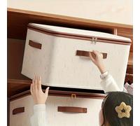 Boîte de rangement pliable en lin avec couvercle à fermeture éclair, lavable, pour placard, étagères, organisation de la lessive, avec poignée (beige) - Style minimaliste, lavage à la main, pliable, b