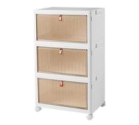 Boîte de Rangement Pliable, Organisateur de Rangement Plastique avec Couvercle et Poulie, 3 Grands Tiroirs,Caisses de Rangement Transparente pour Salon, Chambre, Bureau-64*28*39 cm-blanc