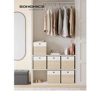 Boîte de rangement pliable SONGMICS, lot de 6 paniers en tissu PP inodore, 30x30x30 cm, blanc nuage & beige sable RFB430LF02