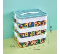 Boîte de rangement pour blocs de construction - Organisateur de jouets - 3 niveaux - Empilable - Étanche - Plastique - Bleu