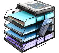 Boîte de rangement pour bureau - Récipient pour documents - Organisateur de bureau - 4 compartiments pour stylos - Design empilable - Noir