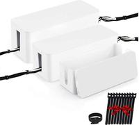 Boîte de rangement pour câbles, organiseur de câbles pour bureau, ordinateur, câble pour hub USB et cache-prise (blanc, lot de 3)