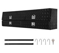 Boîte de rangement pour camion, dimensions 2070 x 375 x 535 mm, coffre de rangement durable en aluminium noir, avec deux tiroirs inférieurs, une porte rabattable et un mécanisme de verrouillage