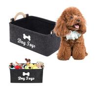 Boîte de rangement pour chien et chiot avec poignée en bois, pliable en feutre - Organiseur pour jouets, couvertures, laisses, cordes et vêtements, 37,8 x 24,5 x 17 cm