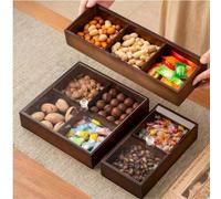 Boîte de rangement pour collations en bois multicouche avec couvercle transparent - Récipient compartimenté pour les noix, les bonbons et les aliments secs. Matériau en bois à la mode et durable : ran