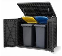 Boîte de rangement pour conteneurs de déchets, pour 2 poubelles - Noire - En plastique - Capacité de 950 litres - Étanche