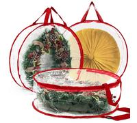 Boîte de rangement pour couronne, sac de rangement pour couronne de Noël avec double fermeture éclair et poignées, organisation de garage pour décorations de couronne de vacances saisonnières (rouge,