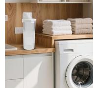 Boîte de rangement pour dosettes de lessive de grande capacité avec pelle - Support hermétique pour l'organisation de la buanderie - Bac en plastique transparent de 1,8 l (rond (1 800 ml)