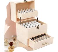 Boîte de rangement pour huiles essentielles, 59 compartiments, 3 niveaux, bois de pin, alliage de zinc, 21,5*18,5*24,5 cm