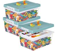 Boîte de rangement pour jouets avec couvercle et plateau, lot de 3, en PP, couleur bleue