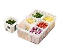Boîte de rangement pour légumes à 6 grilles avec couvercle pour oignons verts, rhizomes, ail - Anti-fuite - Plateau de contrôle de l'humidité - 22,8 x 16 cm