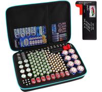 Boîte de rangement pour organisateur de piles, avec testeur de piles, et espace pour 152 piles AA, AAA, AAAA, 9V, C, D, lithium 3V (bleue)