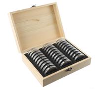 Boîte de rangement pour pièces de monnaie, 30/50/100 pièces, étui en bois avec coussinets réglables, motif château vintage, protection double couche pour collectionneurs (30 pièces)