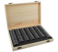 Boîte de rangement pour pièces de monnaie, 30/50/100 pièces, étui en bois avec coussinets réglables, motif château vintage, protection double couche pour collectionneurs (100 pièces)
